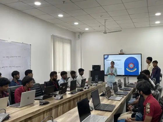 A student presenting the modules of her project at the training centre