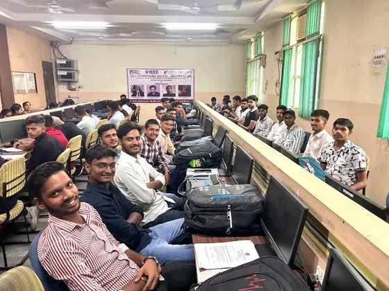 A lab session under a banner for a data structures and algorithms training programme