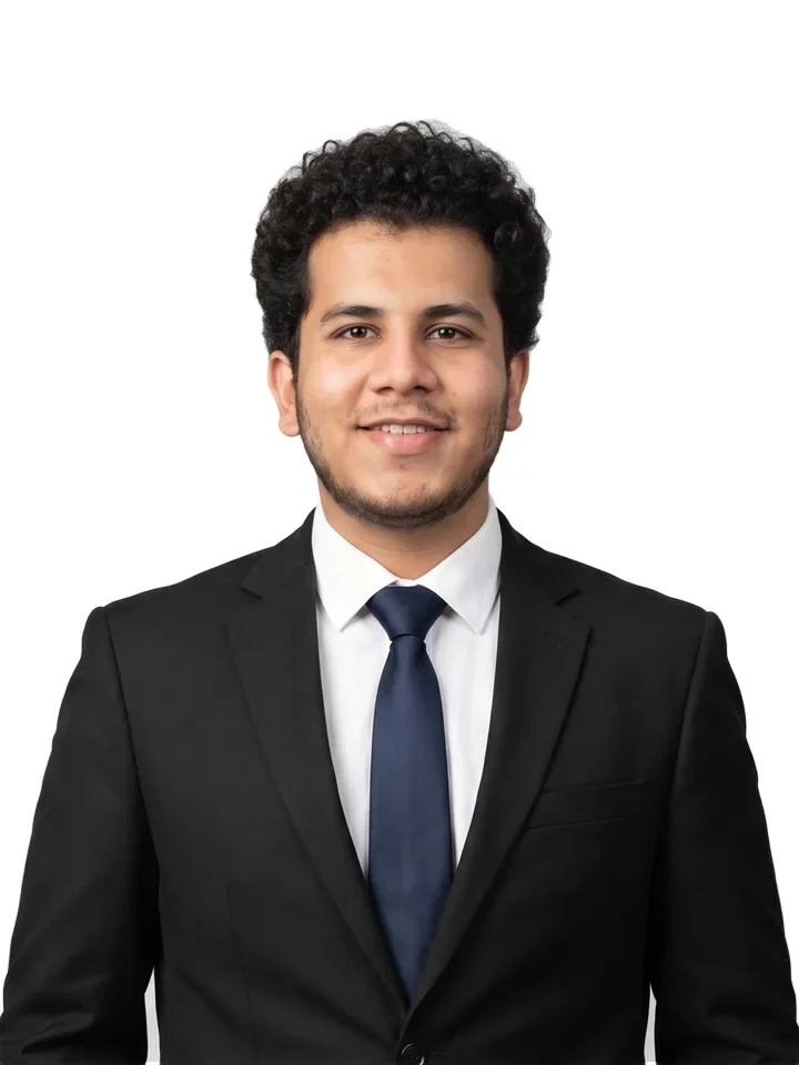 Studio portrait of Hamza Naim Khan.