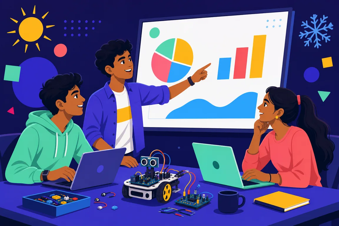 Illustration of students building an IoT project together